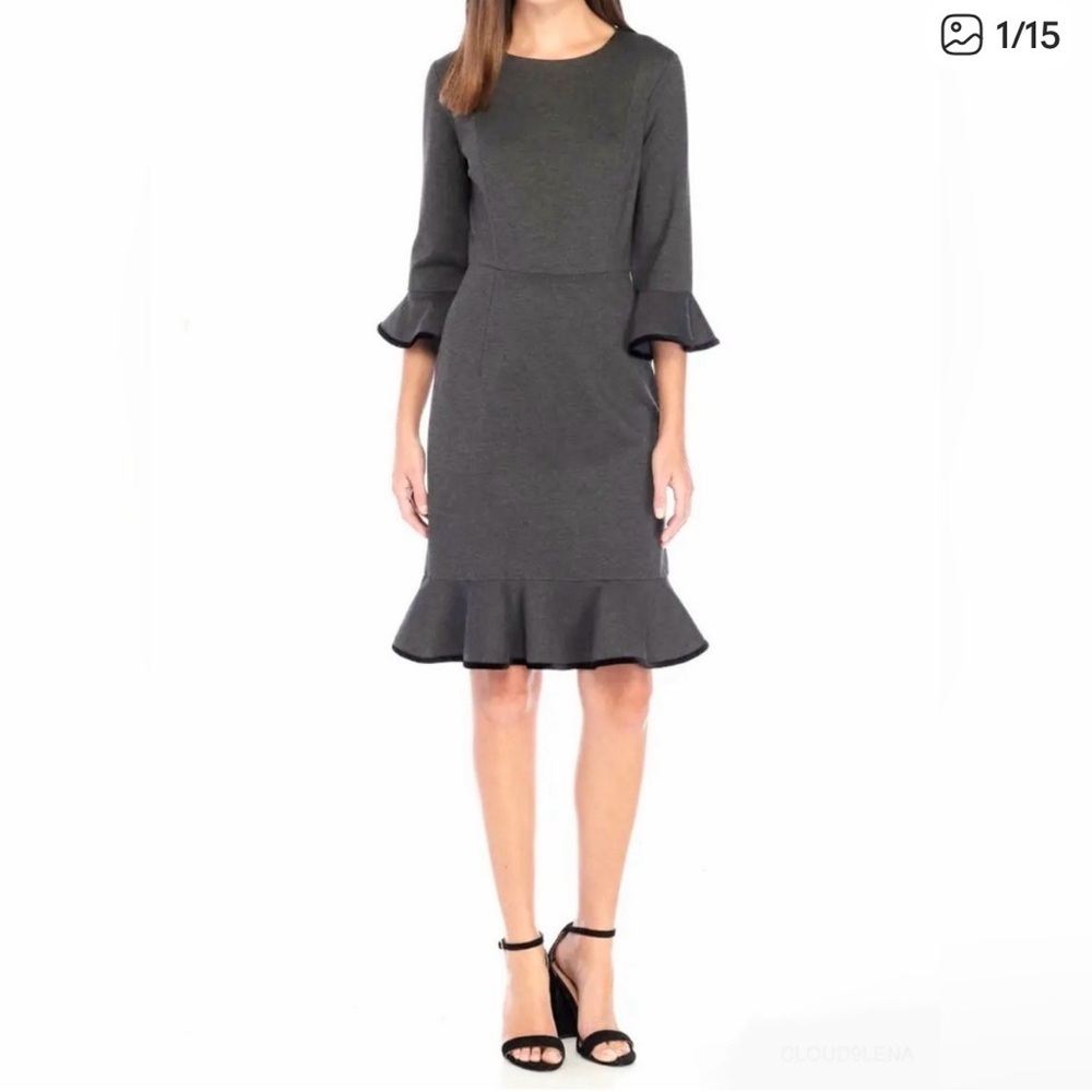 NANETTE LEPORE Velvet Trim Ponte Flounce Dress Dress Knee Length Womens Sz 8